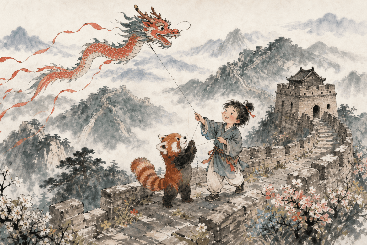 The Dragon Kite over the Great Wall
