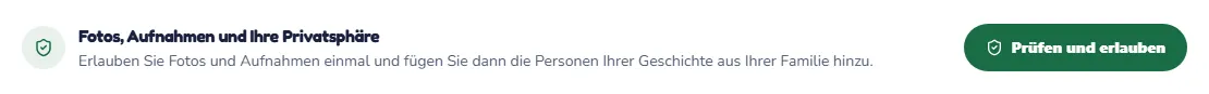 Die erste Karte im Modus Express, auf der die erwachsene Person, die die Geschichte macht, ihren Namen und ihre Beziehung zu den Kindern angibt