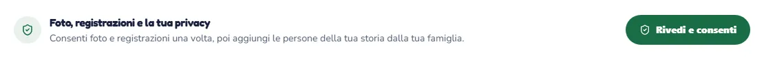La prima scheda della modalità Rapido, dove l'adulto che crea la storia indica il proprio nome e il legame con i bambini