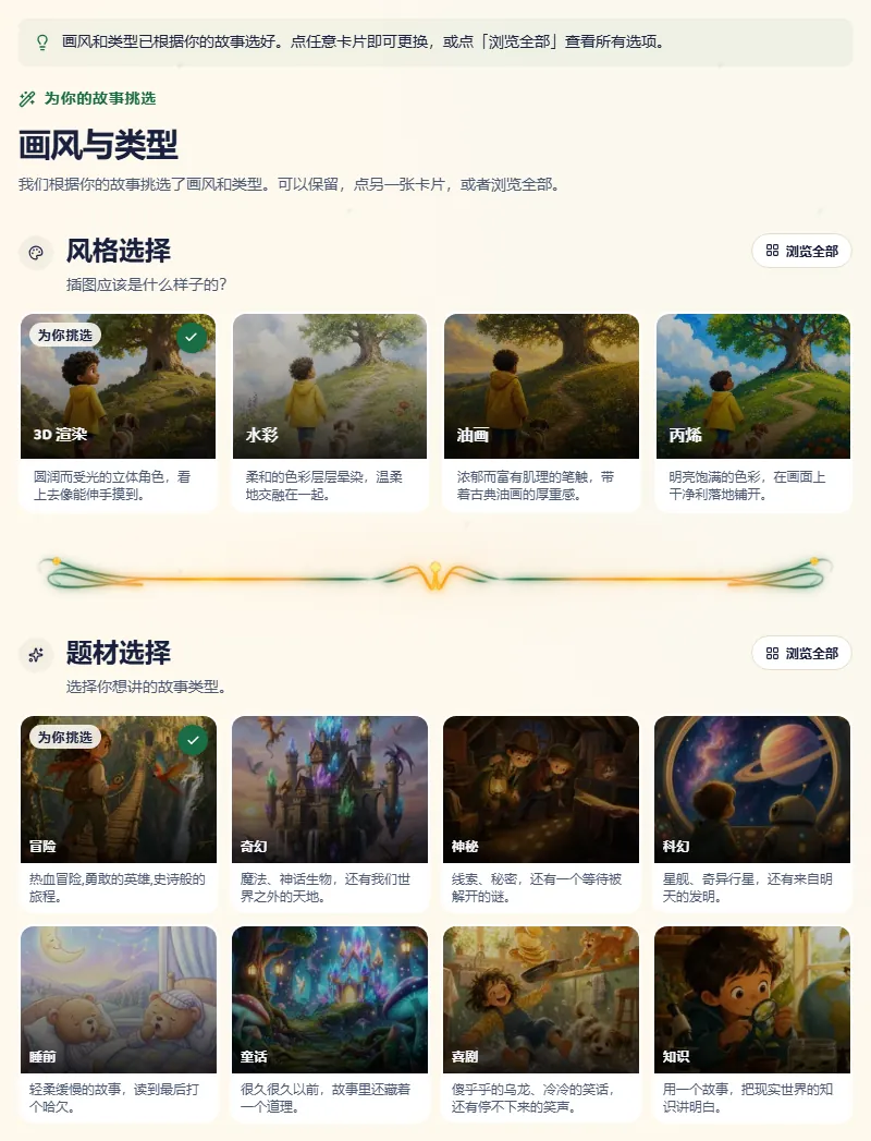画风与类型步骤,两者都已按故事选好